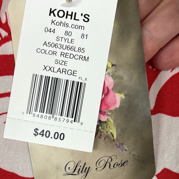 NWT Lily Rose Dress Women's XXL Red Cream Floral Summer Lightweight Flowy Maxi‎ - Picture 9 of 16